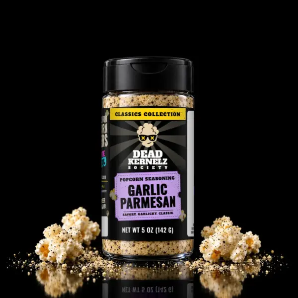 Garlic Parmesan popcorn seasoning bottle, Dead Kernelz Society Classics Collection